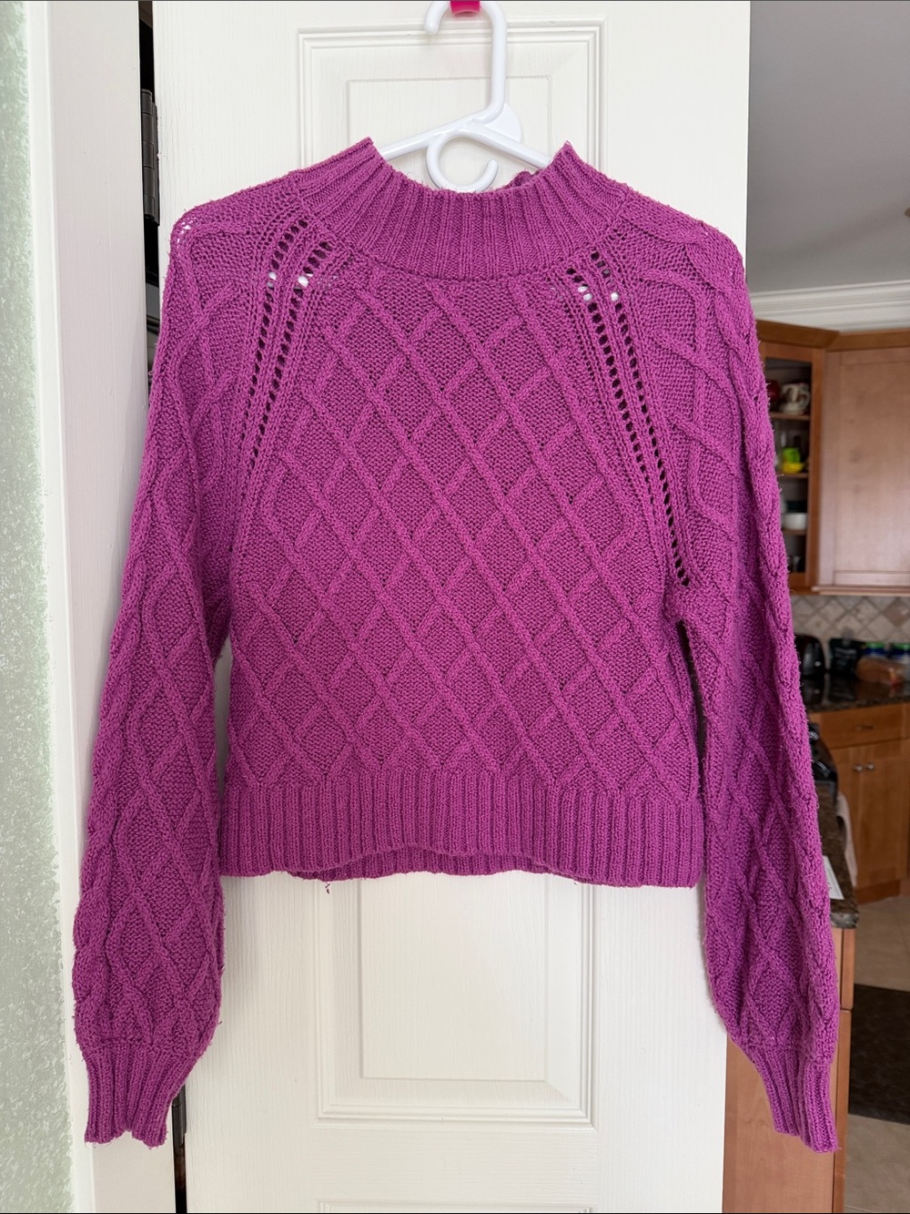 American Eagle Outfitters Magenta Cable Knit Mock Neck Sweater